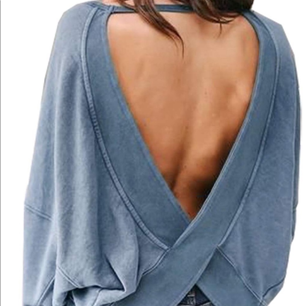 Women’s Blue Backless Pullover - Picture 2 of 2